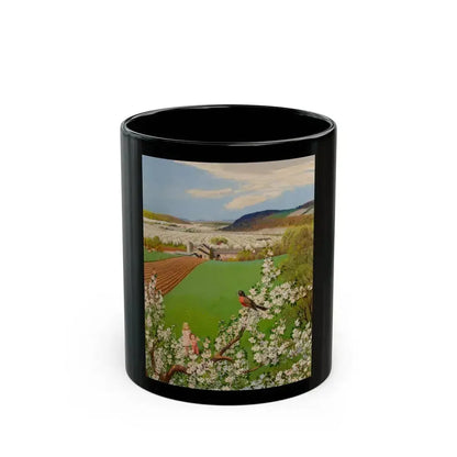 Farm Children Seeing the First Robin of Spring, The Saturday Evening Post cover, May 7, 1955 - Black Coffee Mug 11oz - Go Mug Yourself