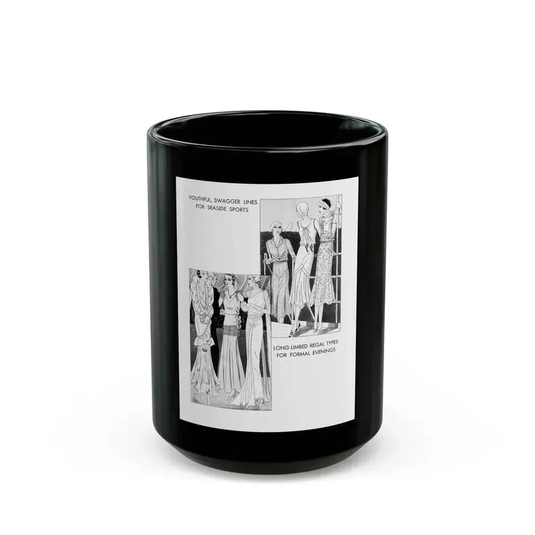 Fashion Illustration (3), Pictorial Review, August 1930 - Black Coffee Mug 15oz - Go Mug Yourself