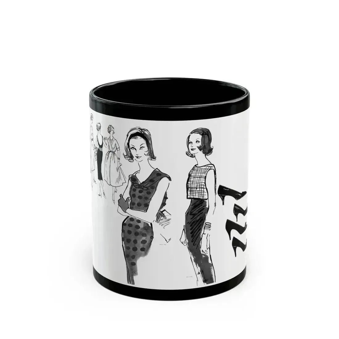 Fashion Illustration by Erica Perl, 1957 (1) - Black Coffee Mug 11oz - Go Mug Yourself