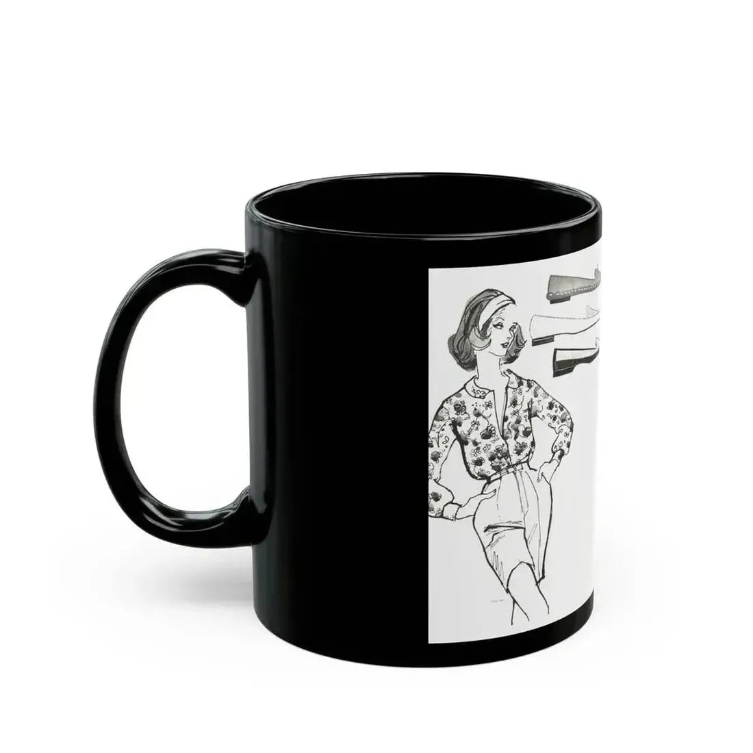 Fashion Illustration by Erica Perl, 1957 (2) - Black Coffee Mug - Go Mug Yourself