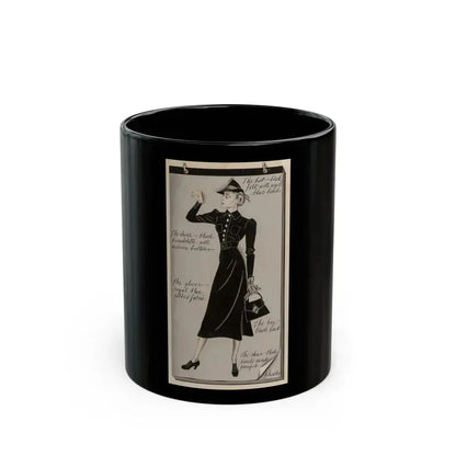 Fashion Illustration, circa 1945 - Black Coffee Mug 11oz - Go Mug Yourself