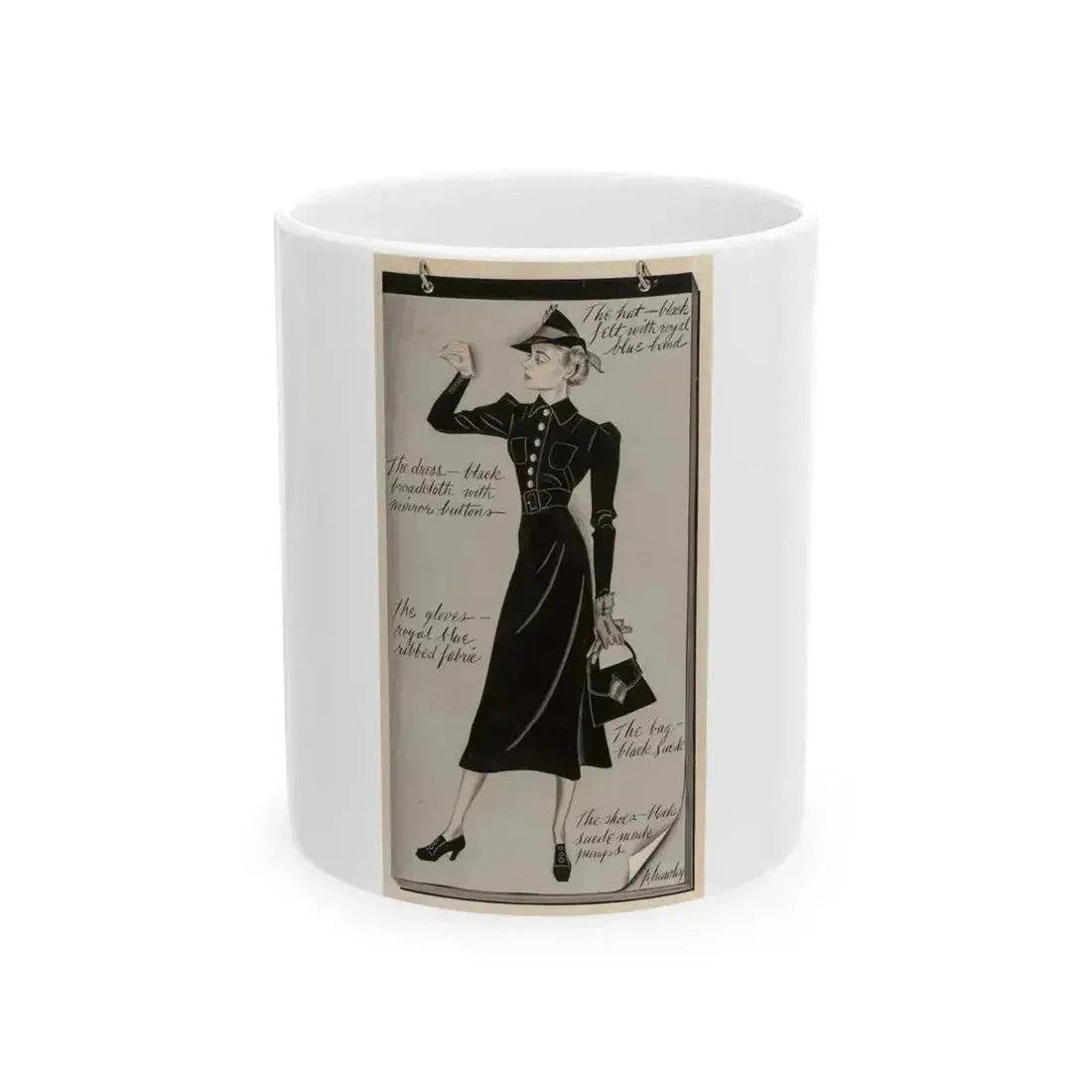 Fashion Illustration, circa 1945 - White Coffee Mug 11oz - Go Mug Yourself