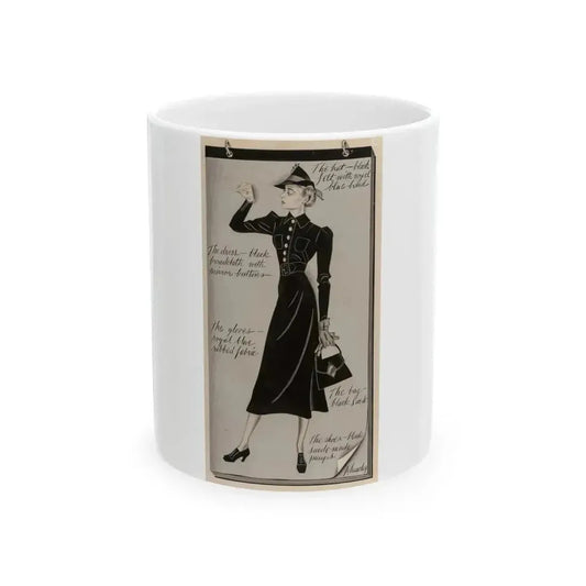 Fashion Illustration, circa 1945 - White Coffee Mug 11oz - Go Mug Yourself
