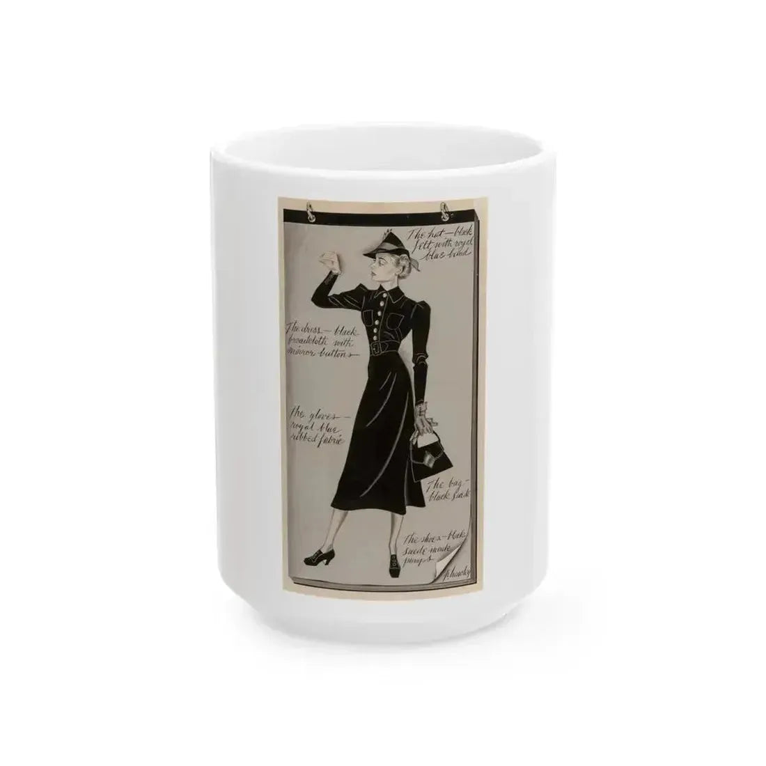 Fashion Illustration, circa 1945 - White Coffee Mug 15oz - Go Mug Yourself