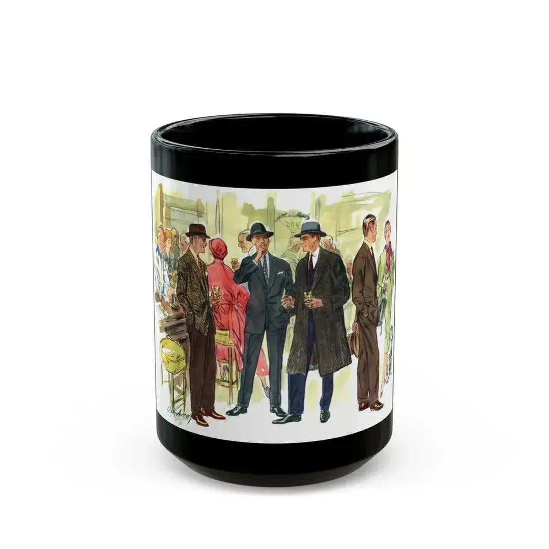 Fashion illustration from Esquire, 1954 - Black Coffee Mug 15oz - Go Mug Yourself