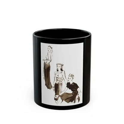 Fashion illustration from The Tatler and Bystander magazine, 1943 - Black Coffee Mug 11oz - Go Mug Yourself