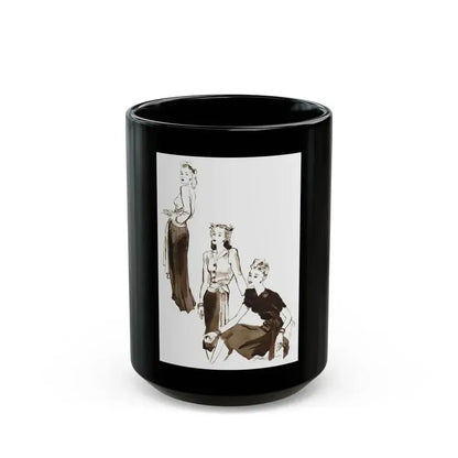 Fashion illustration from The Tatler and Bystander magazine, 1943 - Black Coffee Mug 15oz - Go Mug Yourself