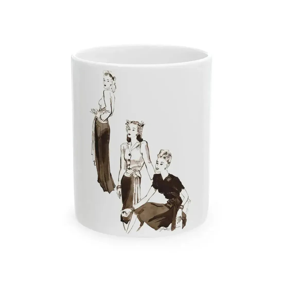Fashion illustration from The Tatler and Bystander magazine, 1943 - White Coffee Mug 11oz - Go Mug Yourself