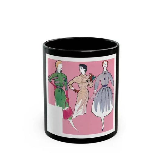 Fashion Illustration from Woman's Own magazine, 1957 - Black Coffee Mug 11oz - Go Mug Yourself