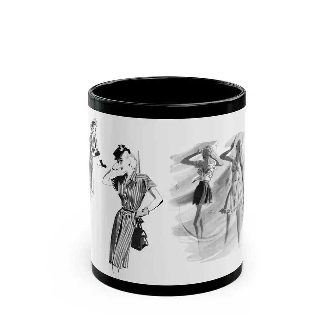 Fashion Illustrations, 1945 - Black Coffee Mug 11oz - Go Mug Yourself