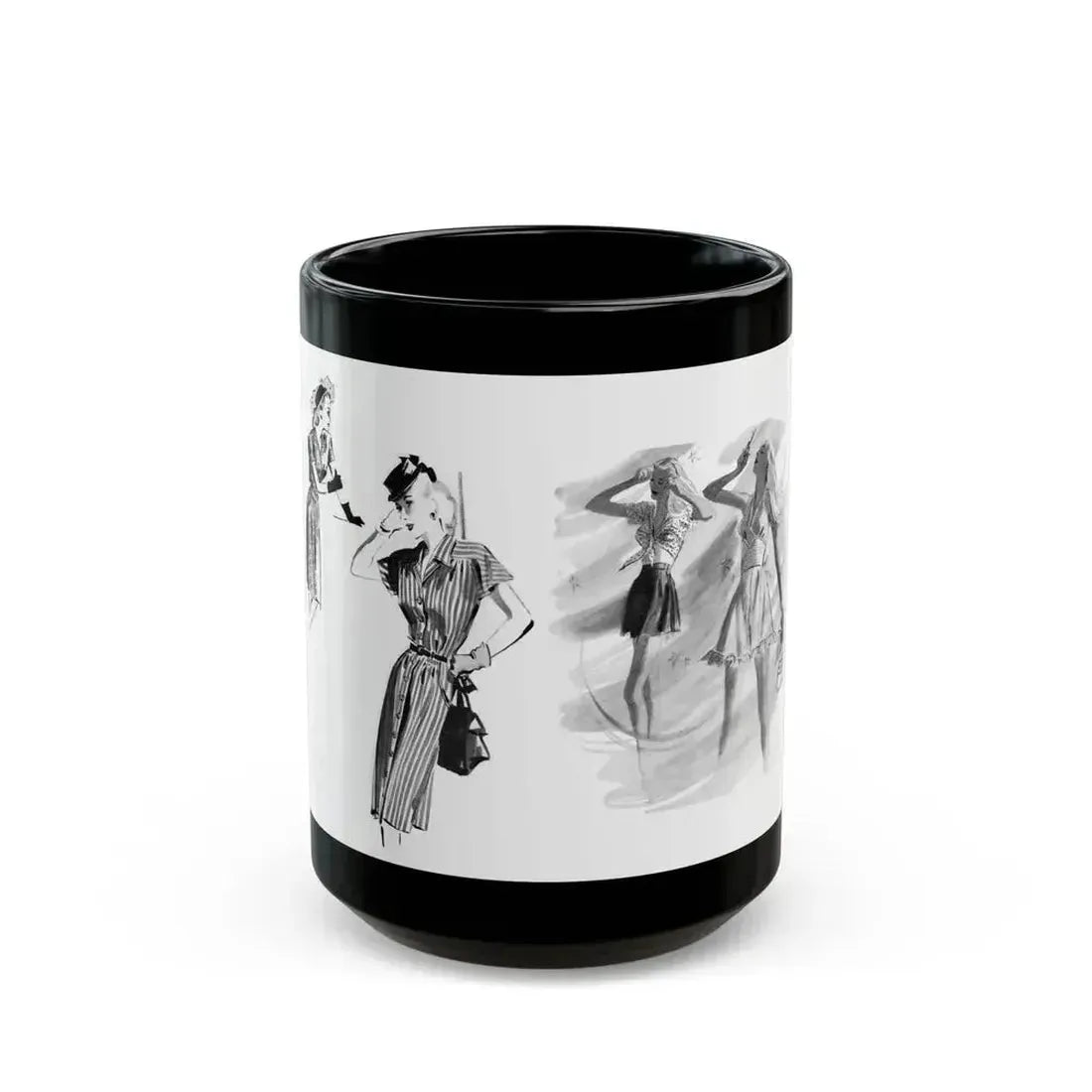 Fashion Illustrations, 1945 - Black Coffee Mug 15oz - Go Mug Yourself