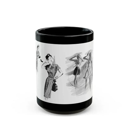 Fashion Illustrations, 1945 - Black Coffee Mug 15oz - Go Mug Yourself