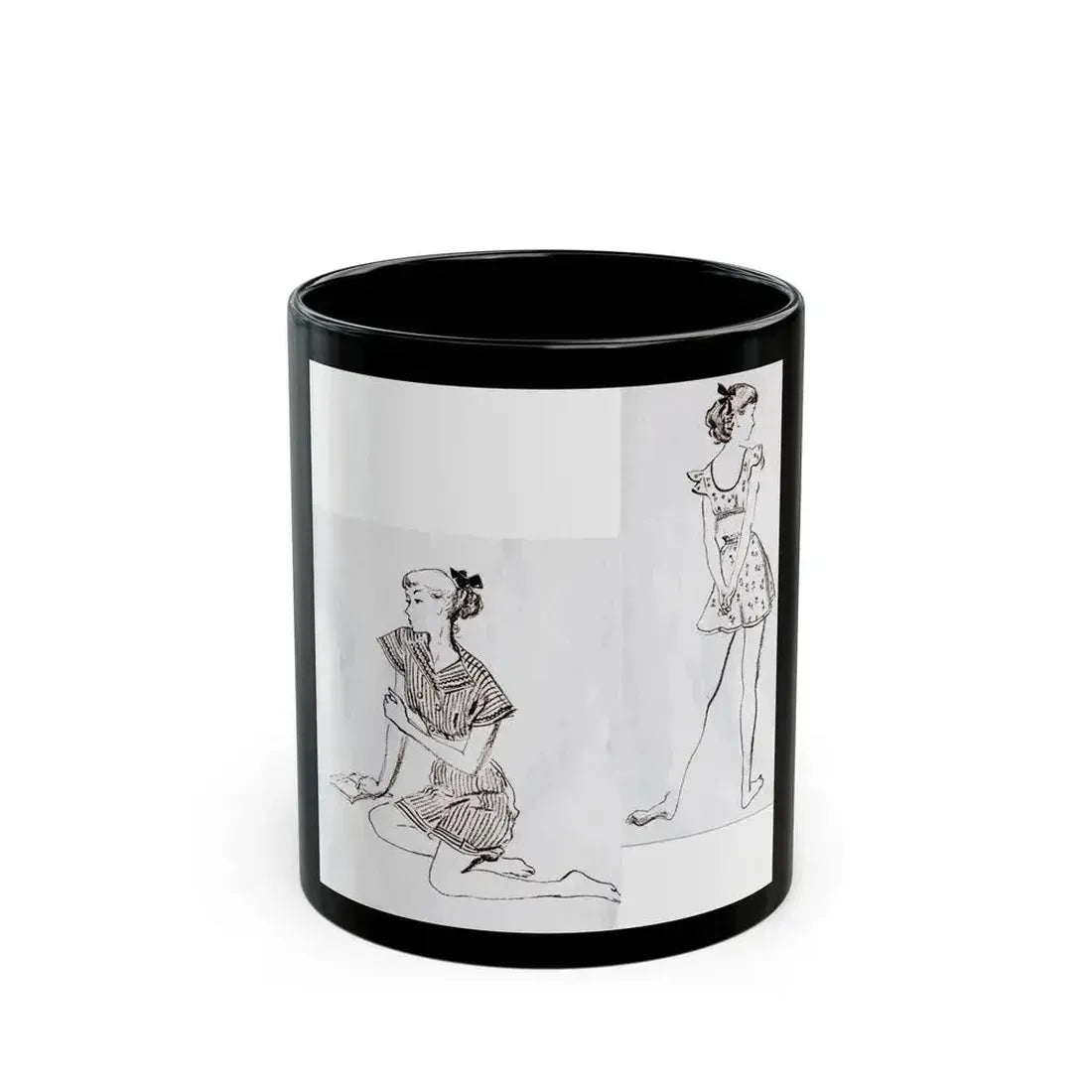 Fashion Illustrations, Junior Bazaar, 1947 - Black Coffee Mug 11oz - Go Mug Yourself