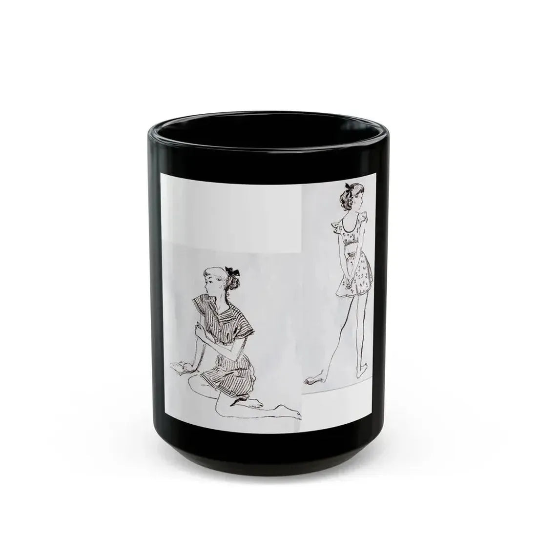 Fashion Illustrations, Junior Bazaar, 1947 - Black Coffee Mug 15oz - Go Mug Yourself