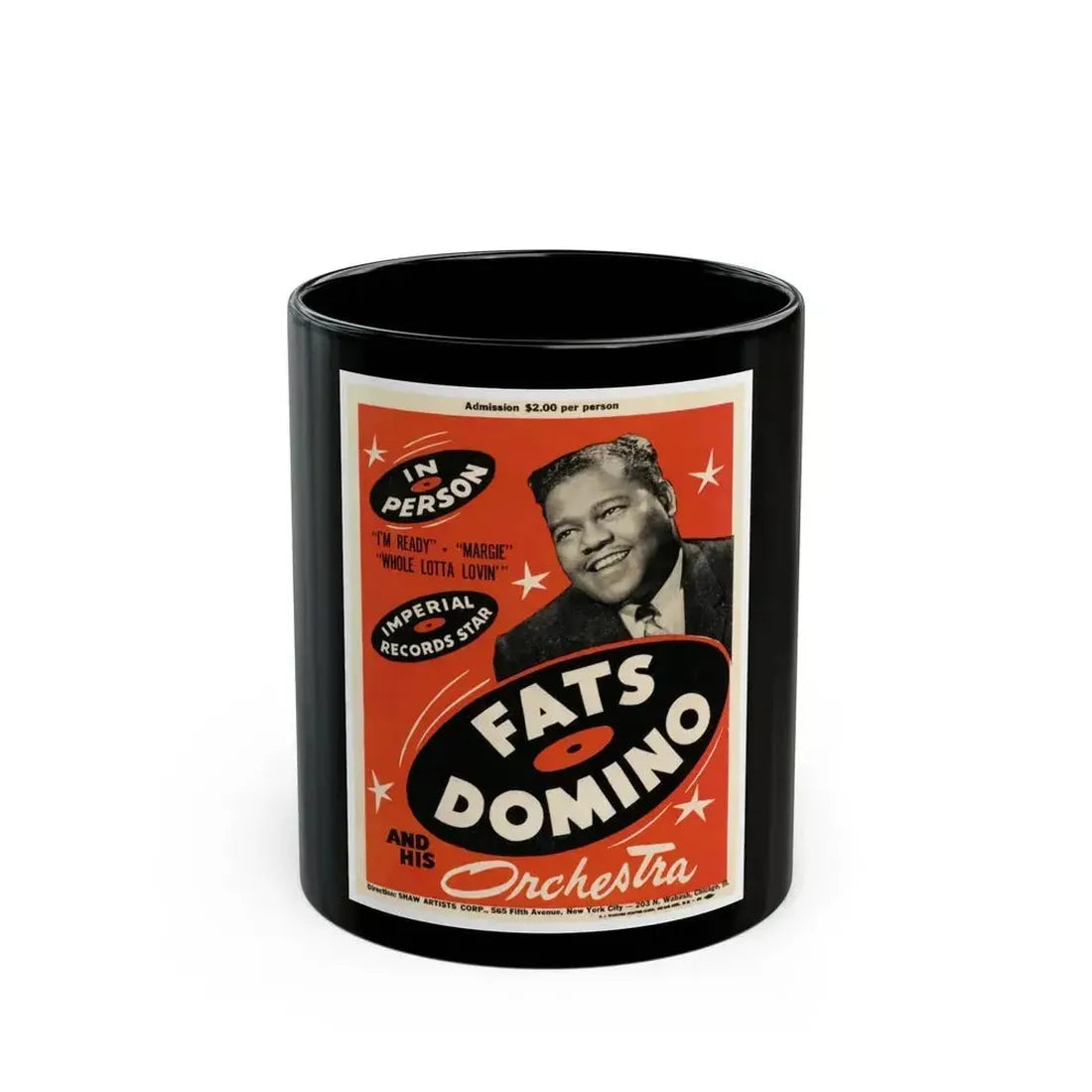 Fats Domino (Music Poster) Black Coffee Mug 11oz - Go Mug Yourself