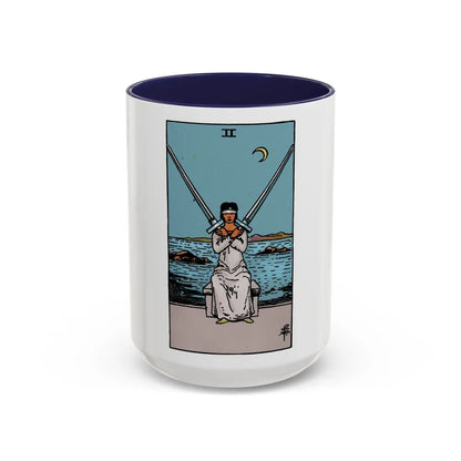 The 2 of Swords (Tarot Card) Accent Coffee Mug-15oz-Navy-Go Mug Yourself