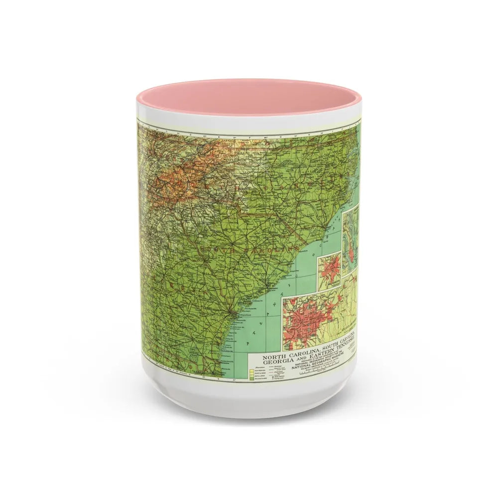 USA - Southeastern (1926) (Map) Accent Coffee Mug-15oz-Pink-Go Mug Yourself