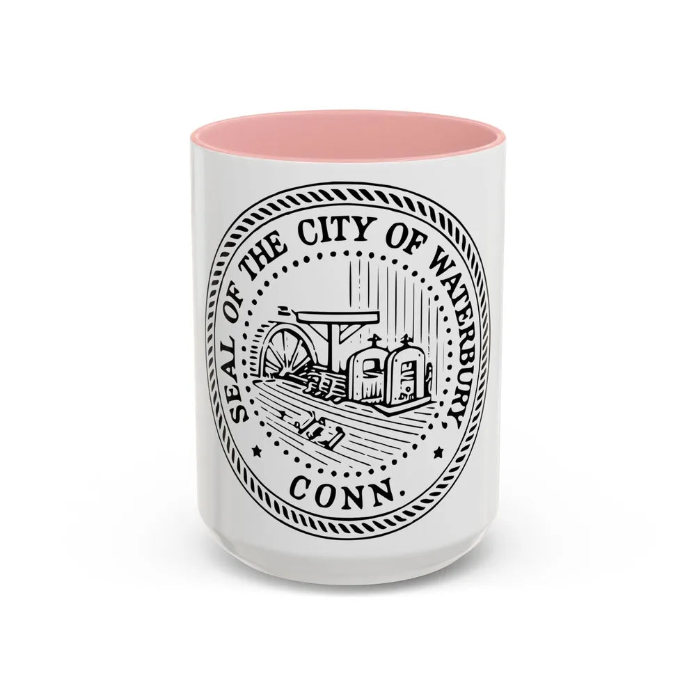 Seal of Waterbury Connecticut - Accent Coffee Mug-15oz-Pink-Go Mug Yourself