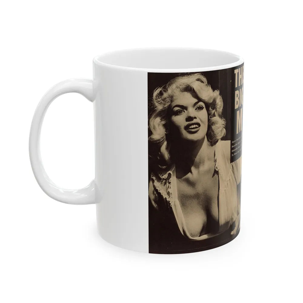 Jayne Mansfield #179 - 2 Pages, 3 B&W Photos & Caption from Glance Mag. August '59 (Vintage Female Icon) White Coffee Mug-Go Mug Yourself