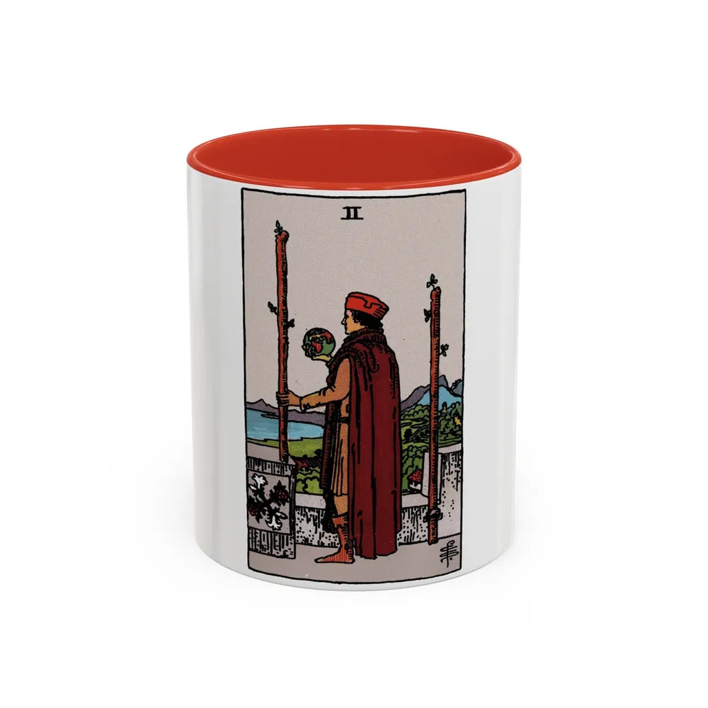 The 2 of Wands (Tarot Card) Accent Coffee Mug-11oz-Red-Go Mug Yourself