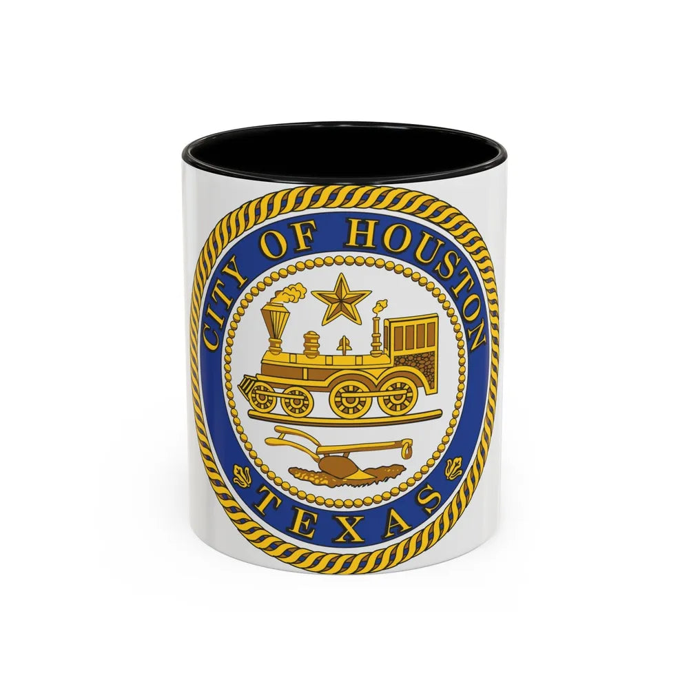 Seal of Houston Texas - Accent Coffee Mug-11oz-Black-Go Mug Yourself