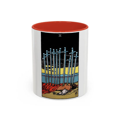 The 10 of Swords (Tarot Card) Accent Coffee Mug-11oz-Red-Go Mug Yourself