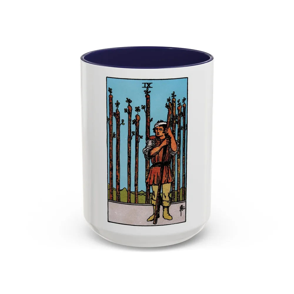 The 9 of Wands (Tarot Card) Accent Coffee Mug-15oz-Navy-Go Mug Yourself