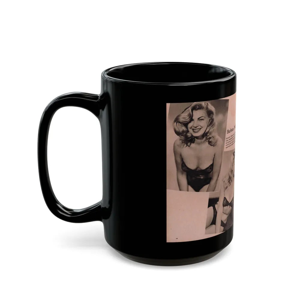 Barbara Nichols #429 - 2 Pages, 3 B&W Photos & Caption from Cover Girl Models Mag. Nov. '49 (Vintage Female Icon) Black Coffee Mug-Go Mug Yourself