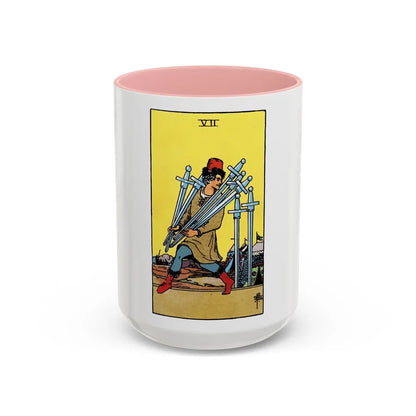 The 7 of Swords (Tarot Card) Accent Coffee Mug-15oz-Pink-Go Mug Yourself