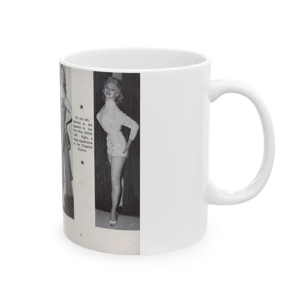 Norma Sykes #140 - 66 PHOTOGRAPHS OF Sabrina U.K. Pocket Mag. Pages 10 & 11 (Vintage Female Icon) White Coffee Mug-Go Mug Yourself