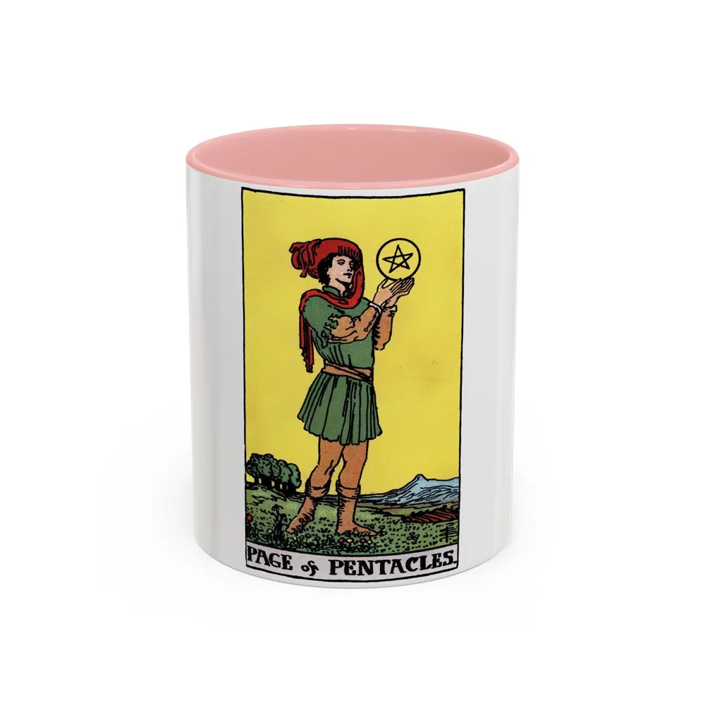 The Page of Pentacles (Tarot Card) Accent Coffee Mug-11oz-Pink-Go Mug Yourself