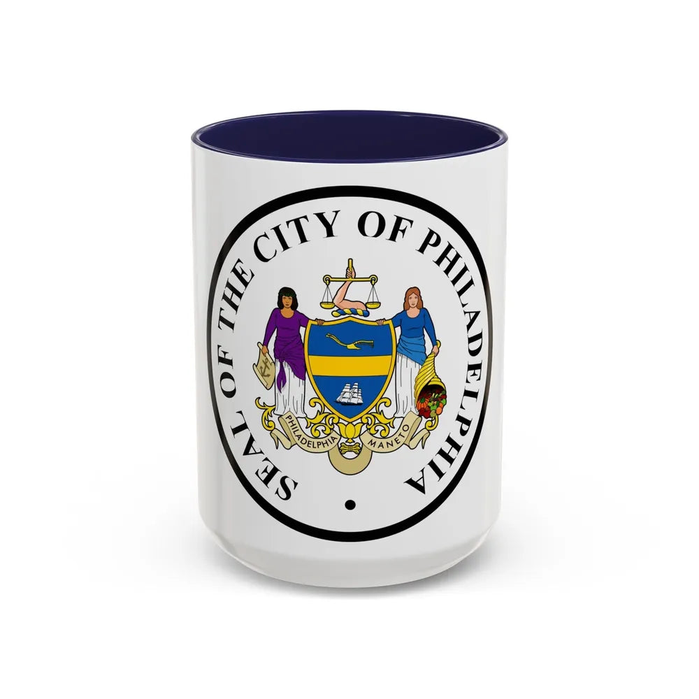 Seal of Philadelphia Pennsylvania - Accent Coffee Mug-15oz-Navy-Go Mug Yourself