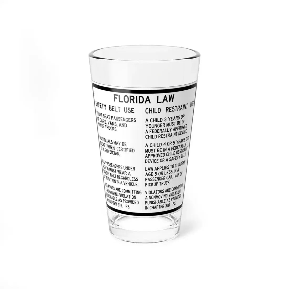 FDOT Road sign - Florida Seatbelt Law - Rest Area (Florida) (Road Sign) Pint Glss 16oz 16oz - Go Mug Yourself