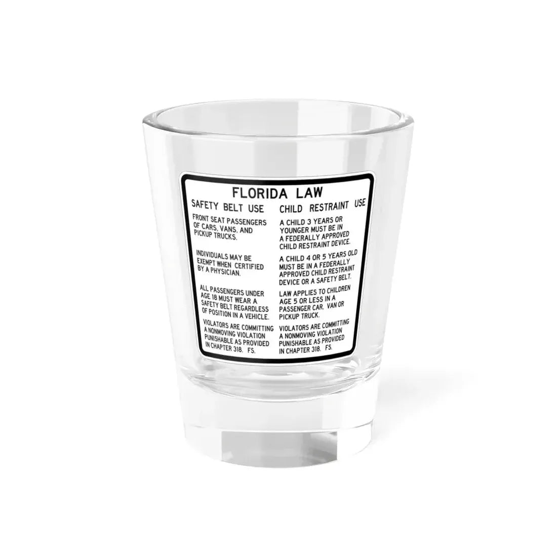 FDOT Road sign - Florida Seatbelt Law - Rest Area (Florida) (Road Sign) Shot Glass 1.5oz 1.5oz - Go Mug Yourself