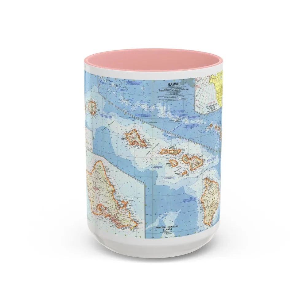 USA - Hawaii (1960) (Map) Accent Coffee Mug-15oz-Pink-Go Mug Yourself