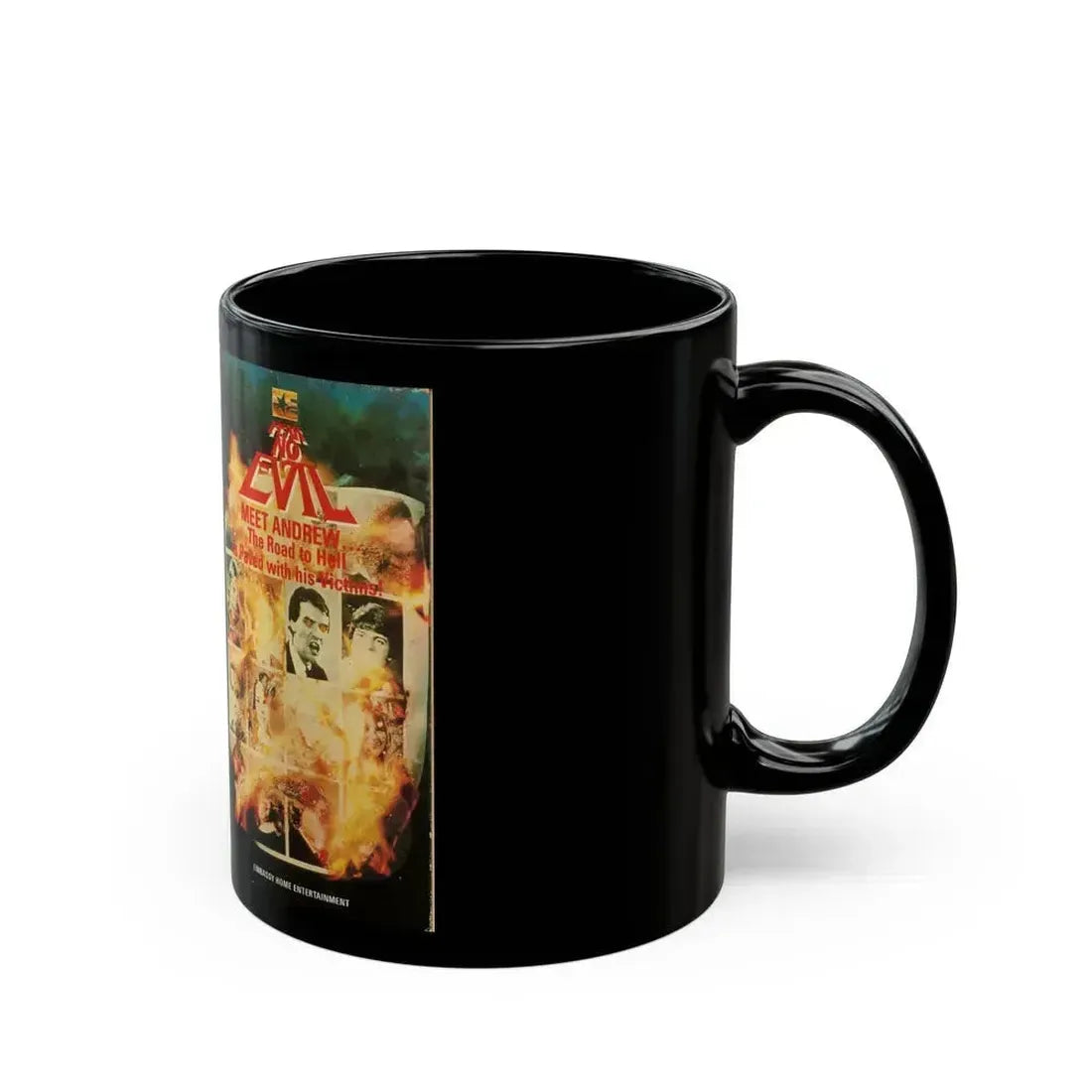 FEAR NO EVIL EMBASSY HOME ENTERTAINMENT (VHS COVER) - Black Coffee Mug - Go Mug Yourself