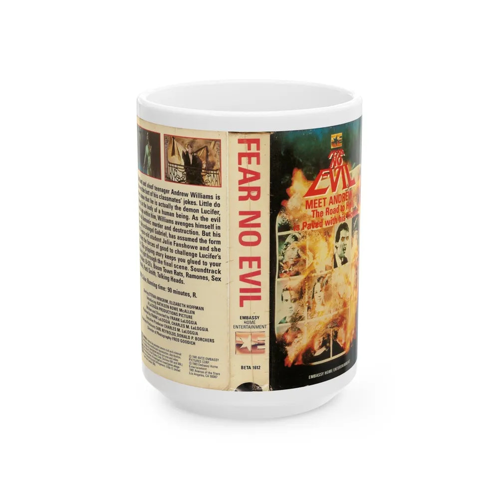 FEAR NO EVIL EMBASSY HOME ENTERTAINMENT (VHS COVER) - White Coffee Mug-15oz-Go Mug Yourself