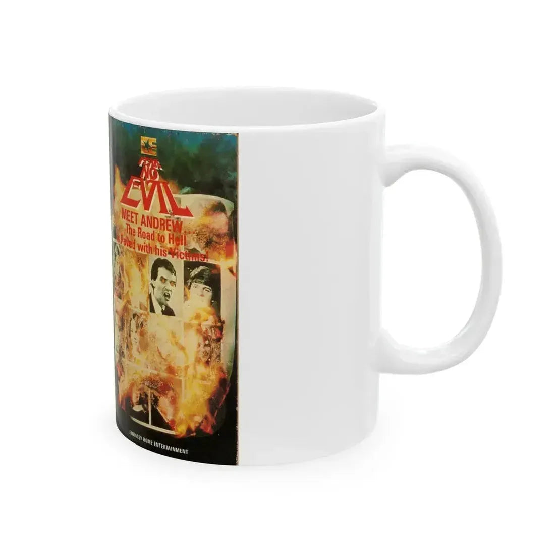 FEAR NO EVIL EMBASSY HOME ENTERTAINMENT (VHS COVER) - White Coffee Mug - Go Mug Yourself