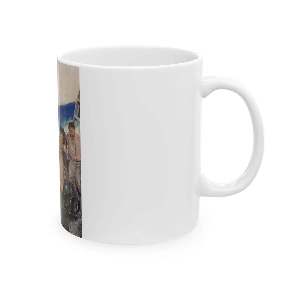 Brawl at Sea, probable men's magazine illustration, circa 1950s - White Coffee Mug-Go Mug Yourself