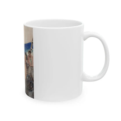 Brawl at Sea, probable men's magazine illustration, circa 1950s - White Coffee Mug-Go Mug Yourself