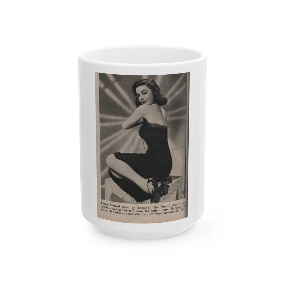 Elaine Stewart #131 - 1 B&W Photo & Caption from Modern Screen Mag. July '55 (Vintage Female Icon) White Coffee Mug-15oz-Go Mug Yourself