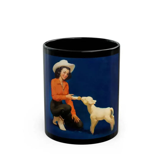 Feeding the Lamb, calendar illustration - Black Coffee Mug 11oz - Go Mug Yourself
