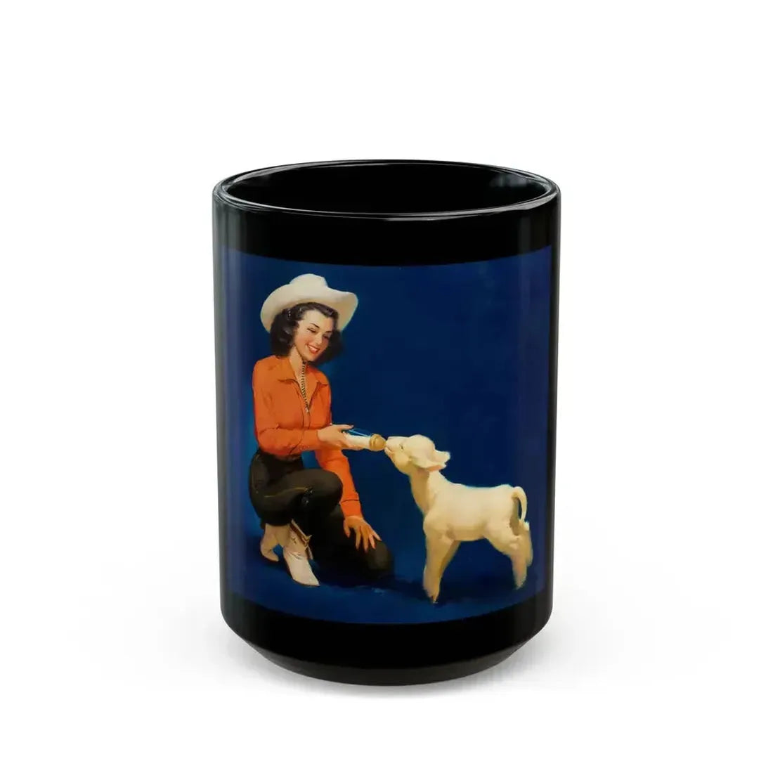 Feeding the Lamb, calendar illustration - Black Coffee Mug 15oz - Go Mug Yourself