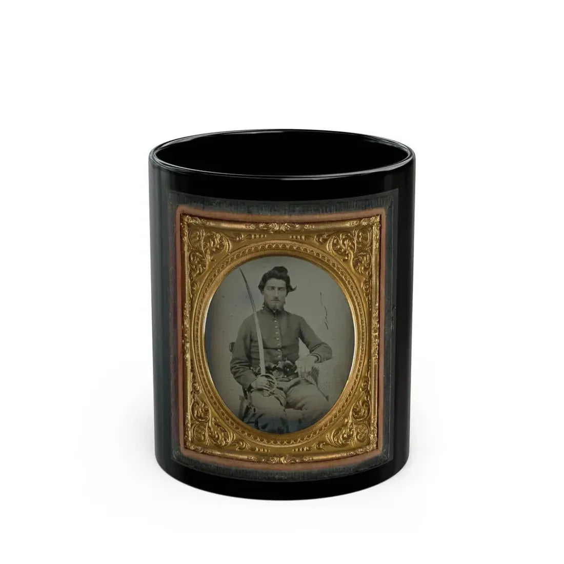 Felix Thompson Of Company H, 1st Missouri Cavalry Regiment With Pistols And Sabre (U.S. Civil War) Black Coffee Mug 11oz - Go Mug Yourself