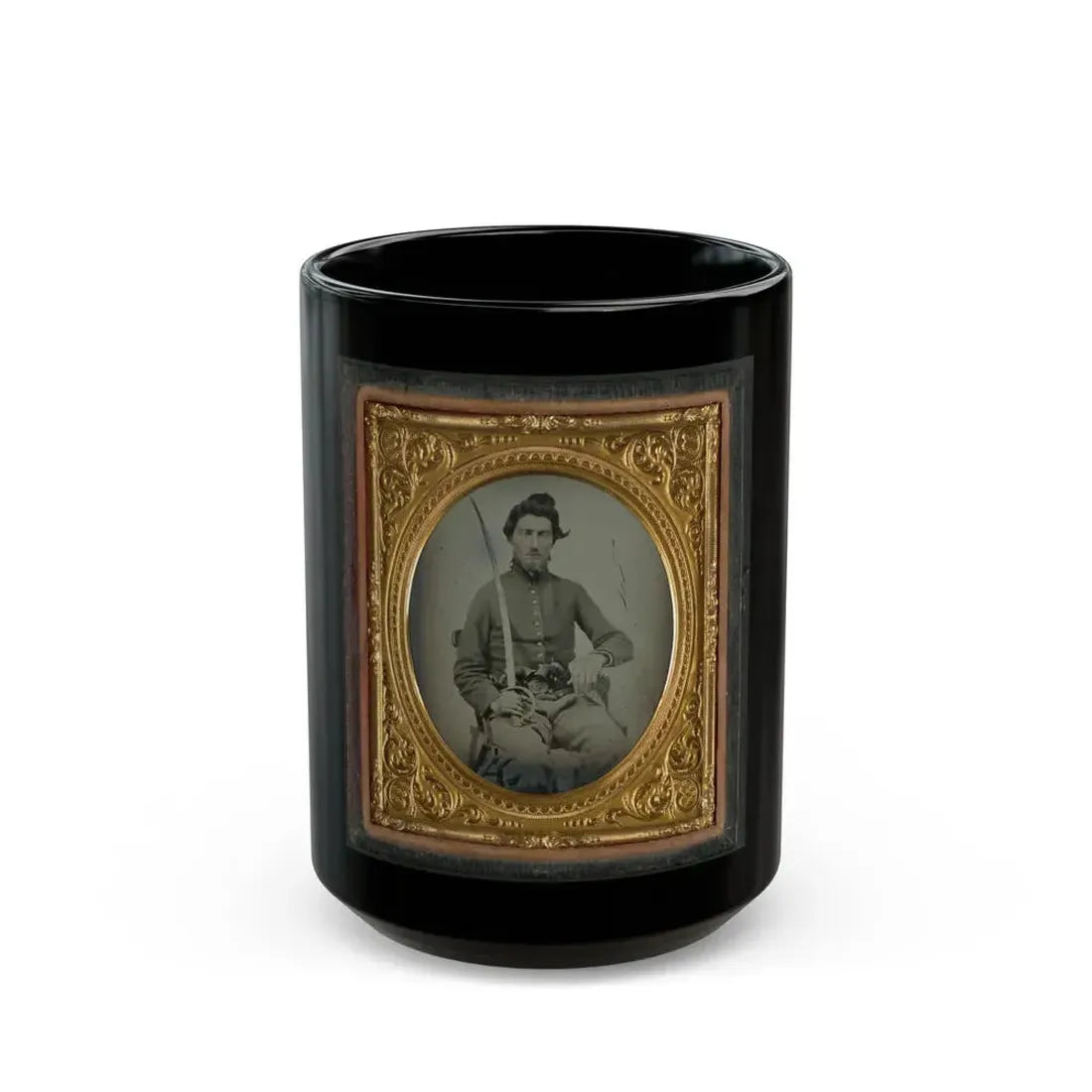 Felix Thompson Of Company H, 1st Missouri Cavalry Regiment With Pistols And Sabre (U.S. Civil War) Black Coffee Mug 15oz - Go Mug Yourself