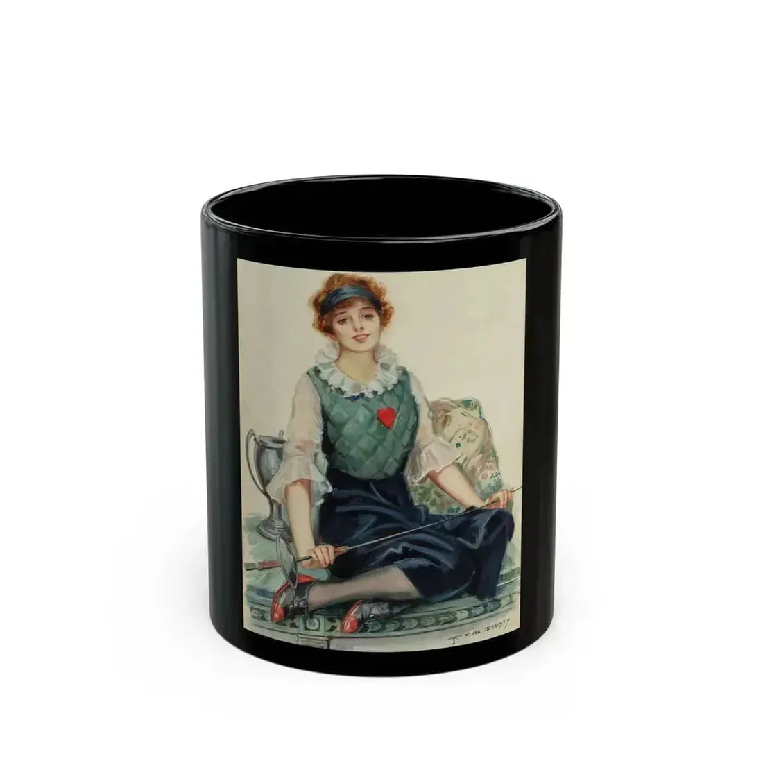 Fencing, American Art Works calendar illustration, 1917 - Black Coffee Mug 11oz - Go Mug Yourself