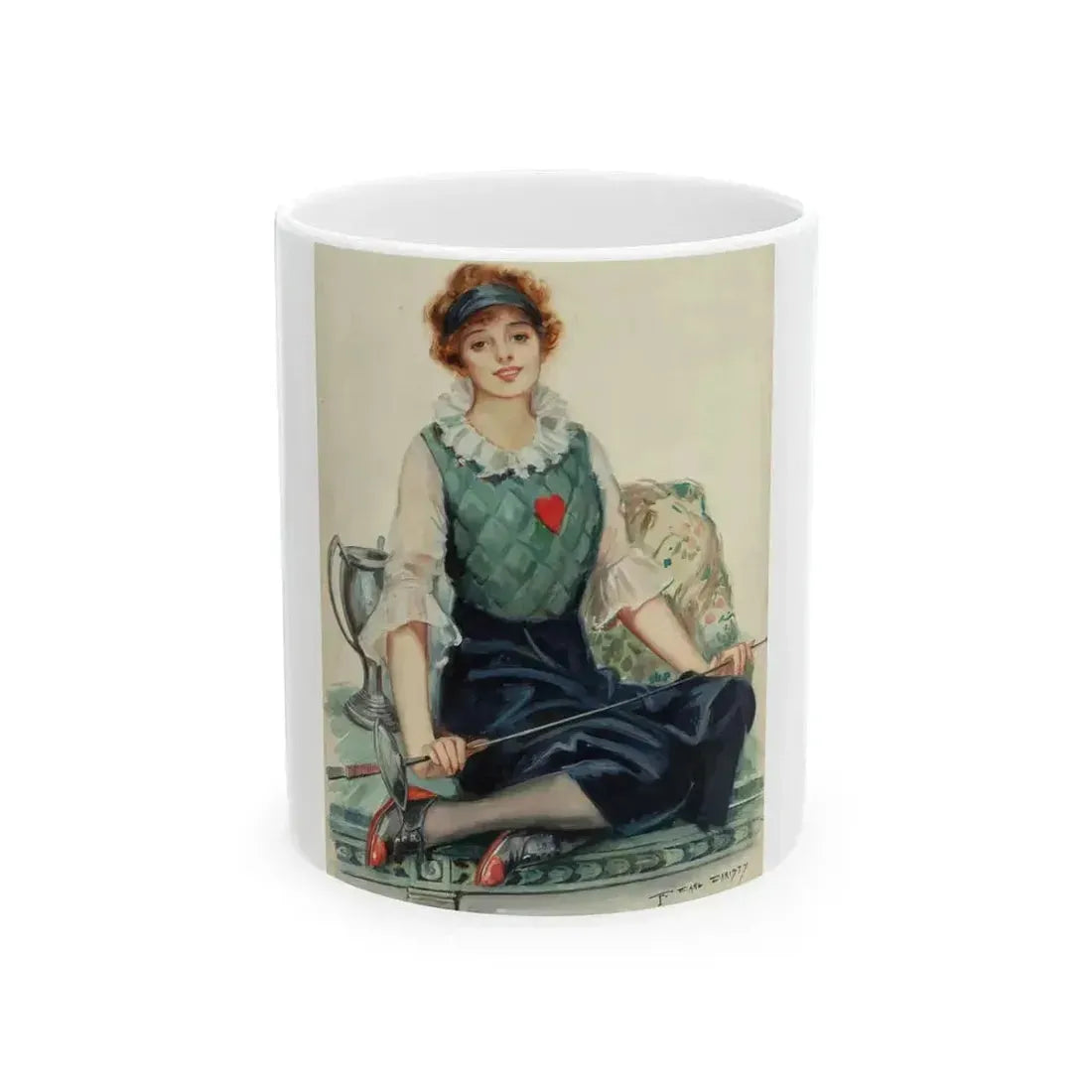 Fencing, American Art Works calendar illustration, 1917 - White Coffee Mug 11oz - Go Mug Yourself
