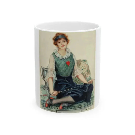 Fencing, American Art Works calendar illustration, 1917 - White Coffee Mug 11oz - Go Mug Yourself