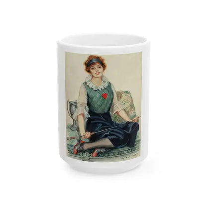 Fencing, American Art Works calendar illustration, 1917 - White Coffee Mug 15oz - Go Mug Yourself