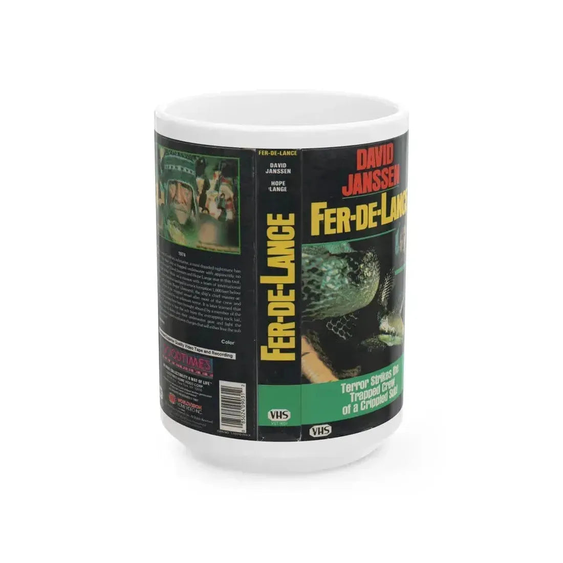 FER DE LANCE DAVID JANSSEN (VHS COVER) - White Coffee Mug 15oz - Go Mug Yourself